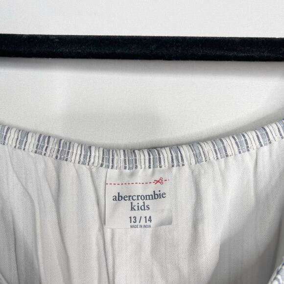 Abercrombie Kids Girls 13/ 14 White Blue Striped Ruffle Jumpsuit Cinch Pocket - Picture 12 of 12